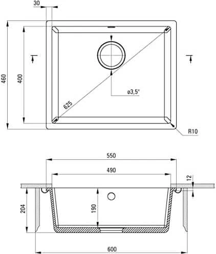 Deante granitinė virtuvinė plautuvė Deante Corda, ZQA_T10C, Anthracite
