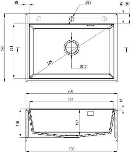 Deante granitinė virtuvinė plautuvė Deante Eridan, ZQE_T103, Anthracite