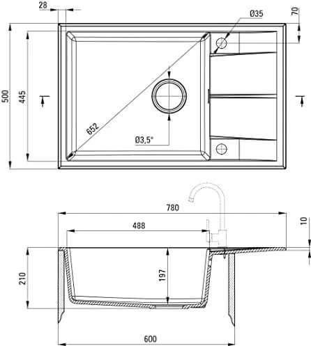Deante granitinė virtuvinė plautuvė Deante Eridan ZQE T11B, Anthracite