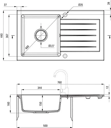 Deante granitinė virtuvinė plautuvė Deante Zorba ZQZ G113, Metallic graphite