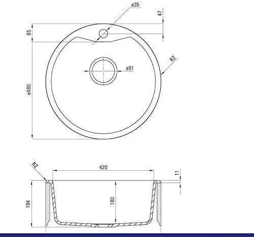 Deante granitinė virtuvinė plautuvė Deante Solis ZRS 2803, Graphite