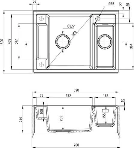 Deante granitinė virtuvinė plautuvė su magnetais Deante Magnetic ZRM N503, Nero