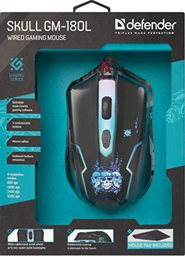 DEFENDER pelė su laidu žaidimams Skull GM-180L juodas,6 buttons, 3200dpi, 52180