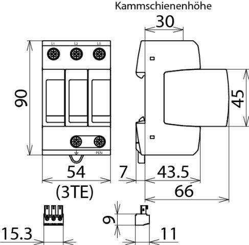 Dehn Viršįtampių ribotuvas C tipas 2 3P 20kA 1,5kV (952305)
