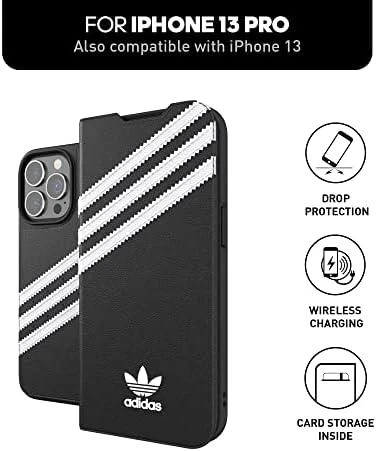 Adidas OR Booklet Dėklas PU Apple iPhone 13 Pro/ 13 6,1″ juodos spalvos baltos spalvos 47112