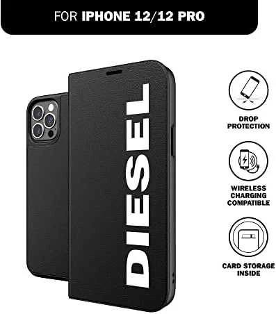 Diesel Booklet Dėklas Core Apple iPhone 12 12 Pro juoda-baltos spalvos juodos spalvos-baltos spalvos 42486
