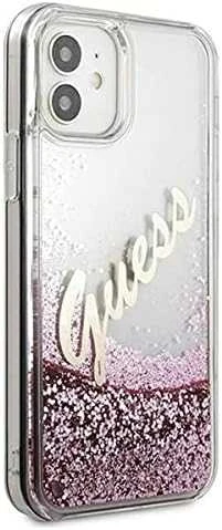 Dėklas GUESS GUHCP12SGLVSPI HARD CASE GLITTER VINTAGE SCRIPT IPHONE 12 MINI Rožinis