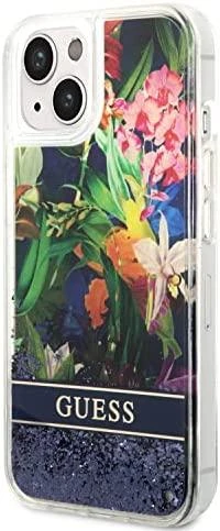 Dėklas GUESS Hardcase Flower Liquid Glitter GUHCP14MLFLSB galinis dangtelis, Apple, iPhone 14 Plus, Mėlyna, 6,7 "