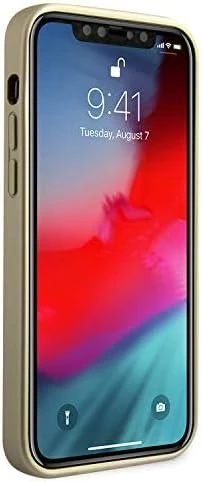 Guess GUHCP12LIGLGO Apple iPhone 12 Pro Max 6,7″ auksinis kietas dėklas Iridescent