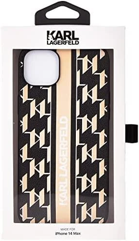 Dėklas Karl Lagerfeld Hardcase Monogram Stripe KLHCP14MPGKLSKW galinis dangtelis, Apple, iPhone 14 Plus, TPU, ruda, 6,7 colio