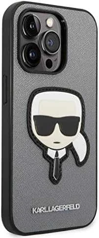 Karl Lagerfeld KLHCP14XSAPKHG Apple iPhone 14 Pro Max 6,7″ sidabrinis kietas dėklas Saffiano Karl`s Head Pat