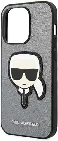 Karl Lagerfeld KLHCP14XSAPKHG Apple iPhone 14 Pro Max 6,7″ sidabrinis kietas dėklas Saffiano Karl`s Head Pat