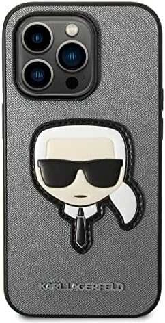 Karl Lagerfeld KLHCP14XSAPKHG Apple iPhone 14 Pro Max 6,7″ sidabrinis kietas dėklas Saffiano Karl`s Head Pat