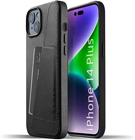 „Mujjo“ odinis piniginės formos dėklas, skirtas „iPhone 15 Plus“ ir „14 Plus“ – Juodas