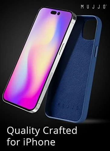 „Mujjo“ odinis piniginės formos dėklas, skirtas „iPhone 15 Plus“ ir „14 Plus“ – „Monaco“ mėlynas