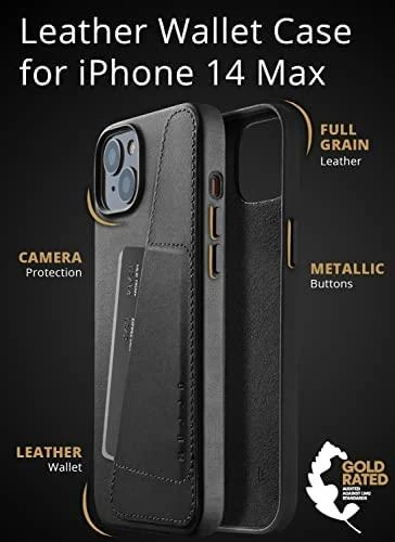 „Mujjo“ odinis piniginės formos dėklas, skirtas „iPhone 15 Plus“ ir „14 Plus“ – Juodas
