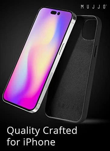 „Mujjo“ odinis piniginės formos dėklas, skirtas „iPhone 15 Plus“ ir „14 Plus“ – Juodas