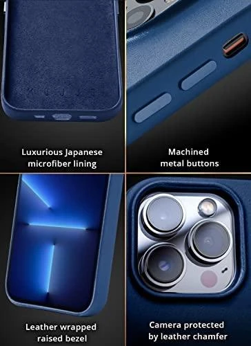 „Mujjo“ odinis piniginės formos dėklas, skirtas „iPhone 15 Plus“ ir „14 Plus“ – „Monaco“ mėlynas