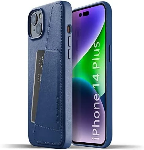 „Mujjo“ odinis piniginės formos dėklas, skirtas „iPhone 15 Plus“ ir „14 Plus“ – „Monaco“ mėlynas