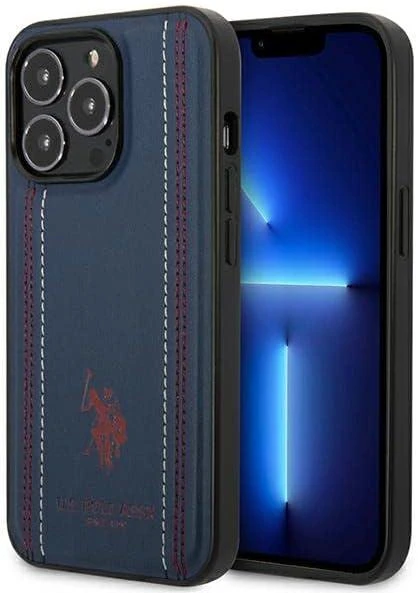 Dėklas „Us Polo Assn“ „US Polo“ USHCP14SPFAV „Apple iPhone 14 / 15 / 13“ 6,1 colio tamsiai mėlynas odinis dygsnis