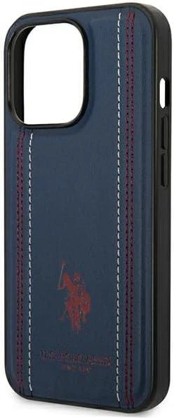 Dėklas „Us Polo Assn“ „US Polo“ USHCP14SPFAV „Apple iPhone 14 / 15 / 13“ 6,1 colio tamsiai mėlynas odinis dygsnis