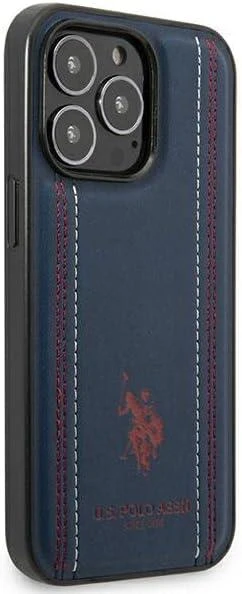 Dėklas „Us Polo Assn“ „US Polo“ USHCP14SPFAV „Apple iPhone 14 / 15 / 13“ 6,1 colio tamsiai mėlynas odinis dygsnis