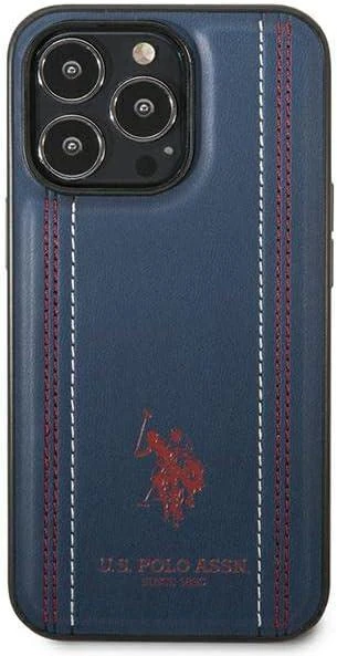 Dėklas „Us Polo Assn“ „US Polo“ USHCP14SPFAV „Apple iPhone 14 / 15 / 13“ 6,1 colio tamsiai mėlynas odinis dygsnis