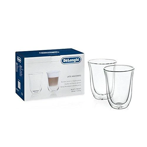 Delonghi kavos stiklinių rinkinys, 2 stiklinės, latte, 220 ml, 2 vnt., atsparios vandeniui, permatomos
