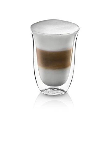Delonghi kavos stiklinių rinkinys, 2 stiklinės, latte, 220 ml, 2 vnt., atsparios vandeniui, permatomos