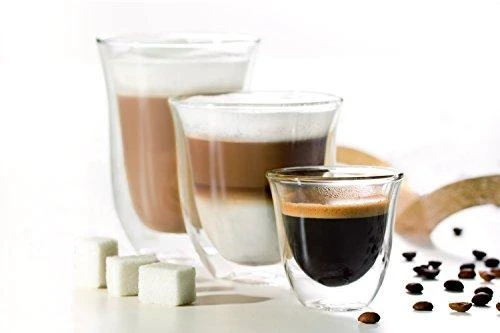 Delonghi kavos stiklinių rinkinys, 2 stiklinės, latte, 220 ml, 2 vnt., atsparios vandeniui, permatomos