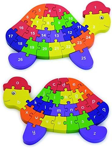 Viga medinis 3D galvosūkis edukacinis dėlionės abėcėlės numeriai Turtle Montessori