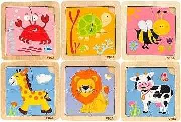 Dėlionė Viga Toys Mediniai galvosūkiai 12 lentų 4 galvosūkiai „Viga“ žaislų stende