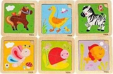 Dėlionė Viga Toys Mediniai galvosūkiai 12 lentų 4 galvosūkiai „Viga“ žaislų stende