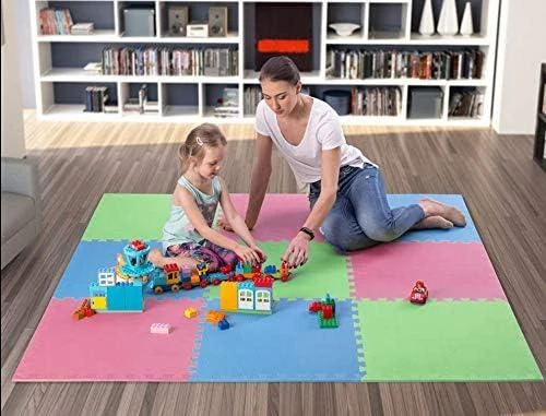 Sudedamas kilimėlis treniruotėms One Fitness MP10 žalias-mėlynas-raudonas, 60x60x1.0cm (9 dalių)