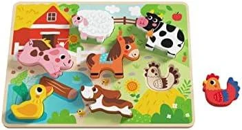 Tooky Toys TOOKY TOY medinis Montessori dėlionės gyvūnams fermai dera su formomis
