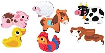Tooky Toys TOOKY TOY medinis Montessori dėlionės gyvūnams fermai dera su formomis