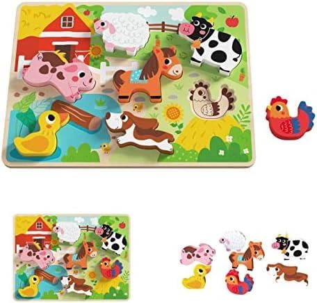 Tooky Toys TOOKY TOY medinis Montessori dėlionės gyvūnams fermai dera su formomis