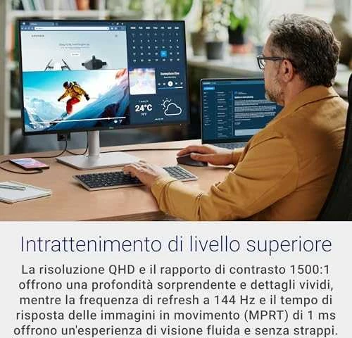 Monitorius Dell S2725DC, 27" QHD (2560x1440) IPS, 144Hz, 1ms, USB-C 65W, HDMI 2.1, DP, garsiakalbiai, reguliuojamas stovas