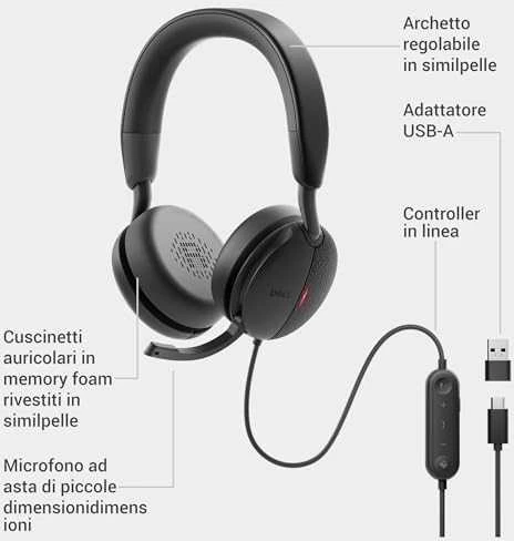 Dell | Pro su laidu Ant ausų uždedamos Ausinės | WH5024 | Su mikrofonu | USB Type-A | ANC | Juodas
