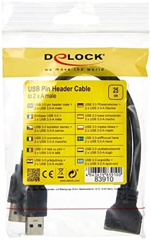 DELOCK kabelio USB 3.0 kaiščio antraštės kištukinis lizdas > 2 x USB 3.0 tipo A kištukas 25 cm