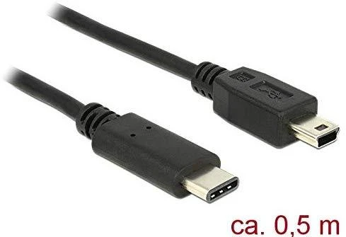 USB kabelis Delock USB-C - miniUSB 0, 5 m Juoda (83335)