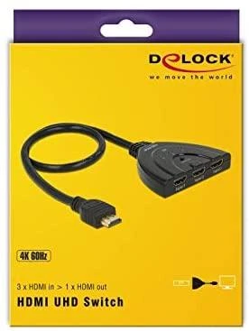Delock HDMI UHD jungiklis 3 x HDMI įvestis > 1 x HDMI išvestis 4K su integruotu kabeliu 50 c