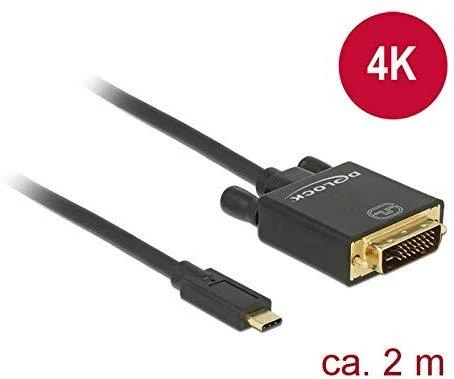 Delock Cable USB Type-C vyriškas daugiau DVI 24+1 male (DP Alt Mode) 4K 30 Hz 2m juodas