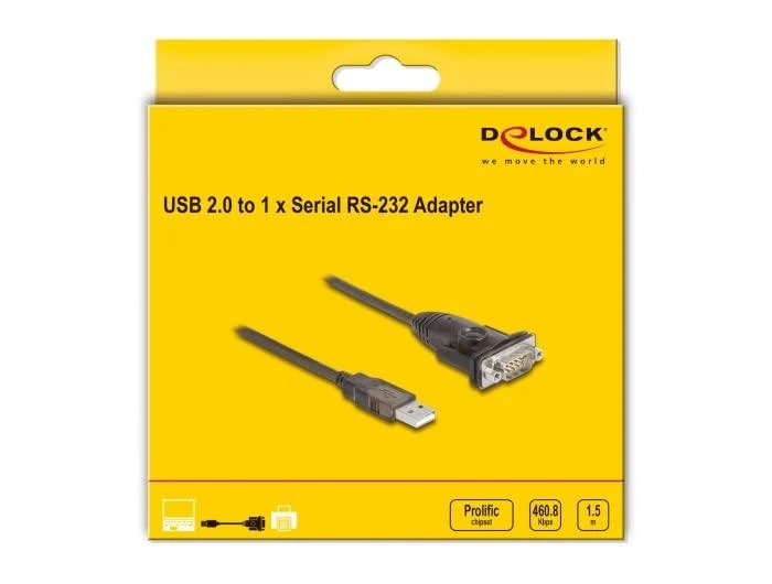 USB kabelis Delock USB2.0 Typ-A, 1 x RS-232 D-sub 9 kontaktų, adapteris