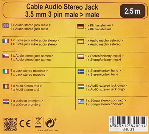 Kabelis Delock Jack 3.5mm - Jack 3.5mm 2.5m juoda (84001)
