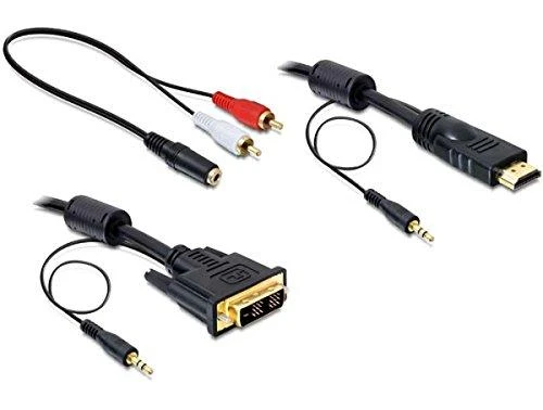HDMI, DVI ir RCA laidų rinkinys su 3.5mm audio jungtimis