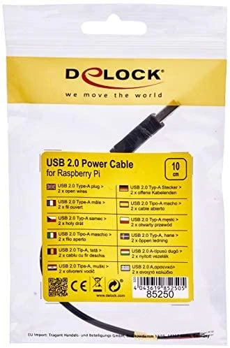 Delock kabelis USB 2.0 A vyriškas > 2 x atviri kabelio galai galia 10 cm Raspberry Pi