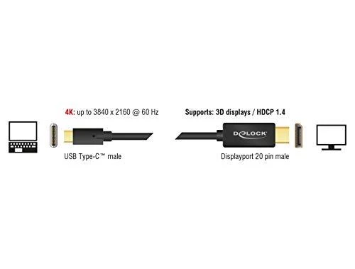 DELOCK Cable USB Type-C male > Displayport male (DP Alt Mode) 4K 60 Hz 1 m juodas