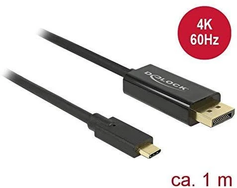 DELOCK Cable USB Type-C male > Displayport male (DP Alt Mode) 4K 60 Hz 1 m juodas