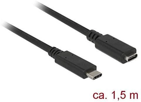 DELOCK ilgintuvas SuperSpeed USB USB 3.1 Gen 1 USB Type-C vyriškas > moteriškas 3 A 1,5 m juodas